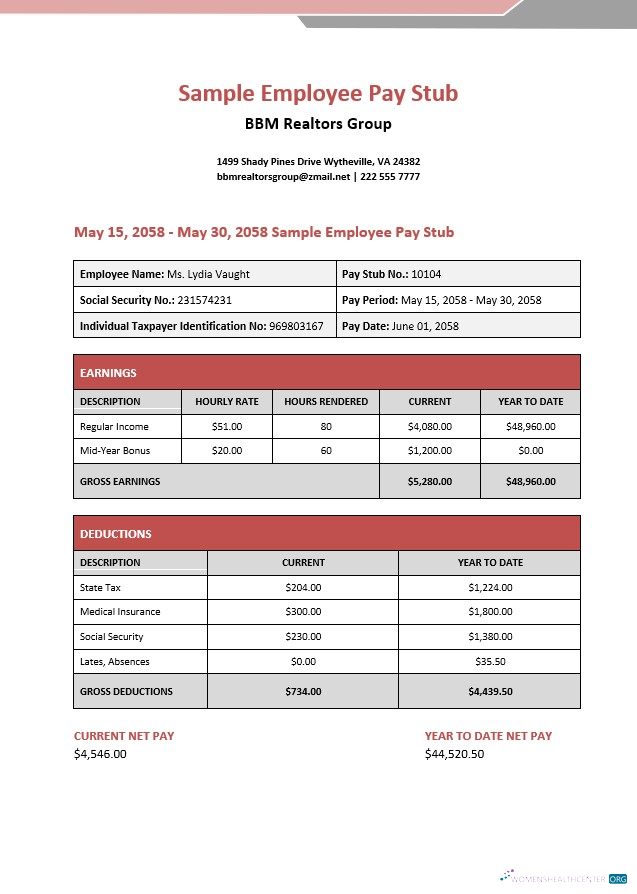 Download BBM realtors group employee pay stub in PDF and Word formats Photoshop template